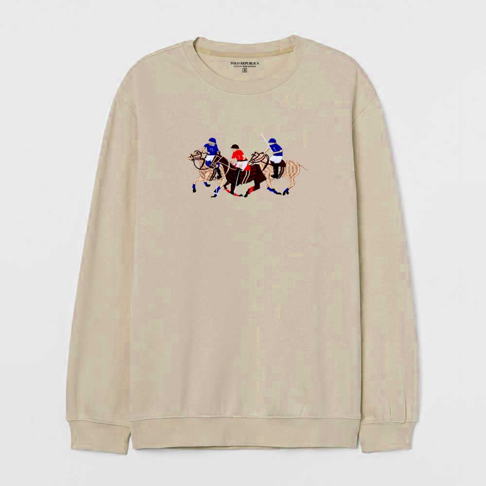 Polo Republica Men's Triple Horse Embroidered Fleece Sweat Shirt Men's Sweat Shirt Polo Republica Skin S 