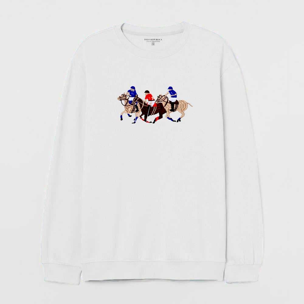 Polo Republica Men's Triple Horse Embroidered Fleece Sweat Shirt Men's Sweat Shirt Polo Republica White S 