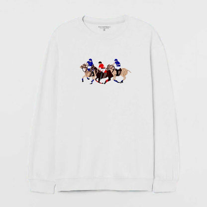 Polo Republica Men's Triple Horse Embroidered Fleece Sweat Shirt Men's Sweat Shirt Polo Republica White S 