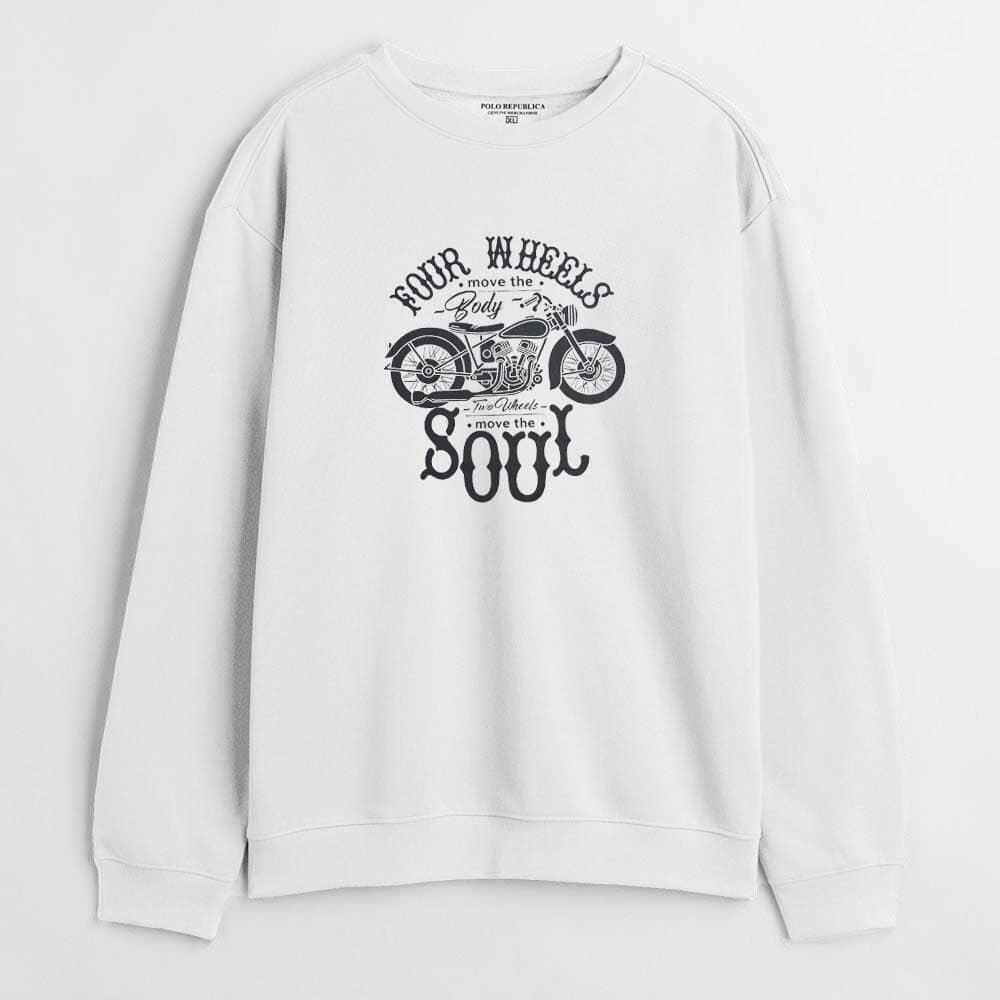 Polo Republica Men's Four Wheel Printed Long Sleeve Sweat Shirt Men's Sweat Shirt Polo Republica Off White XS 